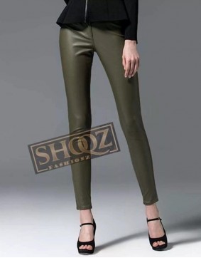 Alexander Mcqueen Dark Green Leather Pant